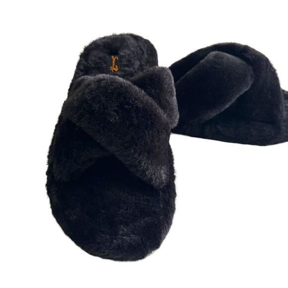 Seven 7 Fluffy Black Kiki Faux Fur Slide Women’s rosa Straps Size 6 - Picture 3 of 8